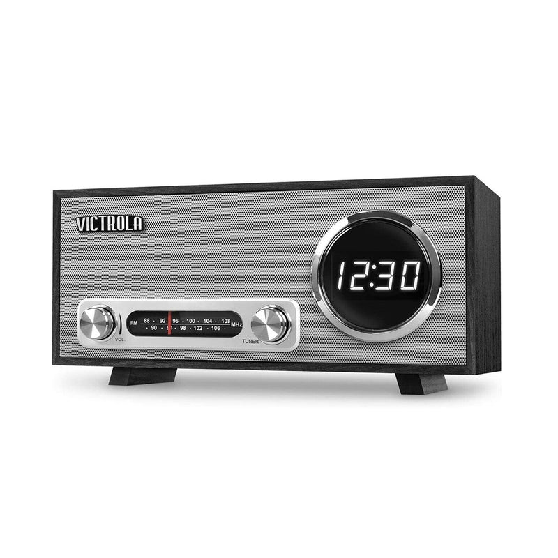 Victrola VC-100 Vintage Bluetooth Digital Clock Speaker with FM Radio and USB Port - Black