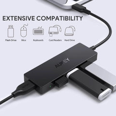 AUKEY CBC64 USB C Hub Ultra Slim with 4 USB 3.0 Data Ports Black