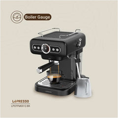 LePresso LP012 Retro 15 BAR Italian Pump Espresso Machine Gauge and Milk Steamer