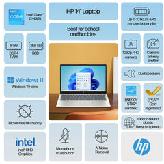 HP 9S498UA i3-N305 8GB RAM 256GB SSD 14″ (1920x1080) WIN11 Intel UHD Graphics Moonlight Blue