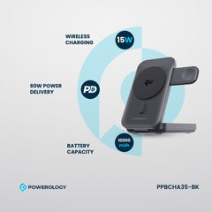 Powerology 10000mAh 3 in 1 Qi2 15W MagSafe Power Bank