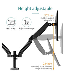 Kaloc DS90-2 Dual Desk Monitor Arm Stand Adjustable Gas Spring Support Max 32" - Pixel Zones